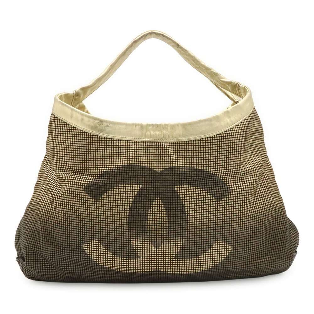 CHANEL Hollywood Hobo Bag Shoulder Gradient Sequin Leather Gold Black